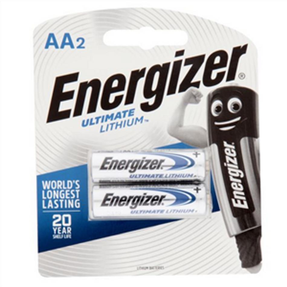 Energizer L91BP2T Ultimate Lithium AA 1.5V Batteries - 2 Pack