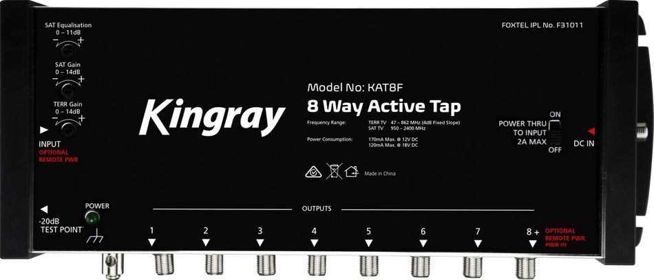 Kingray KAT8F 8 Port Active Tap, Single Input 47-2400MHz Frequency Range