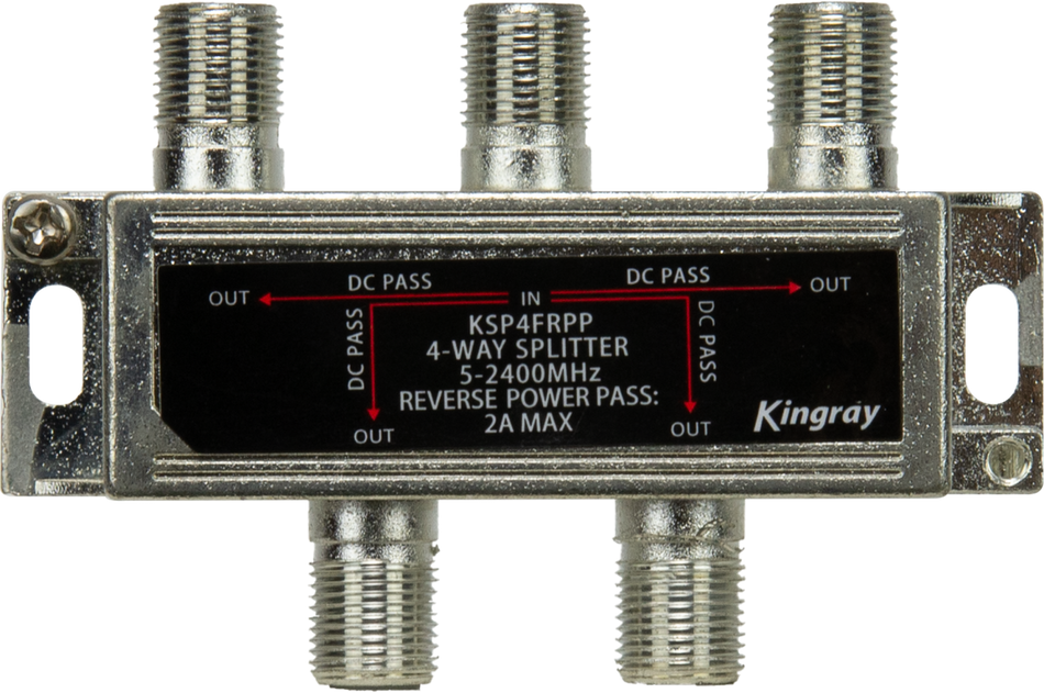 Kingray 4 Way Splitter Reverse Power Pass All Ports 30V DC 2 Amp, 5-2400 MHz