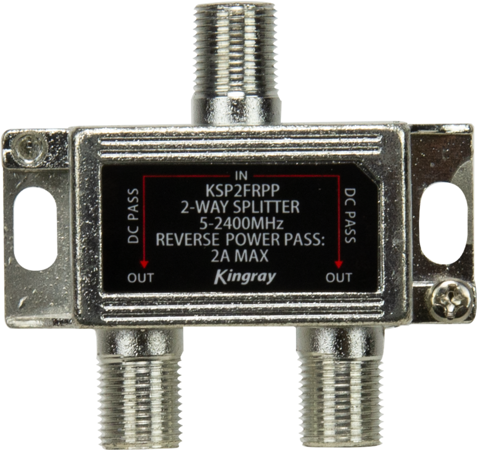 Kingray KSP2FRPP 2 Way Splitter Reverse Power Pass All Ports 30V DC 2 Amp, 5-2400 MHz