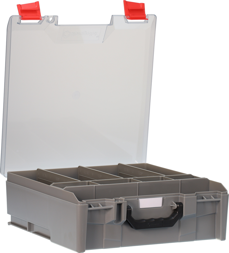 StorageTek Case Large Clear Lid PC c/w dividers-Grey