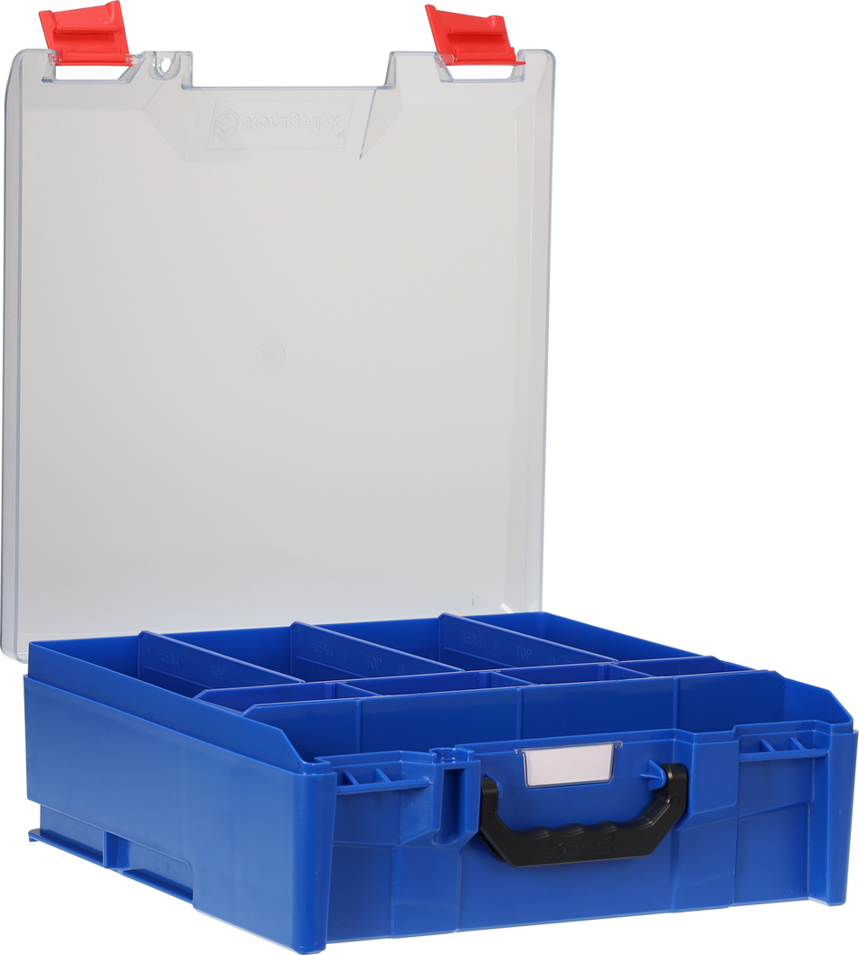 StorageTek Case Large Clear PC Lid c/w dividers-Blue