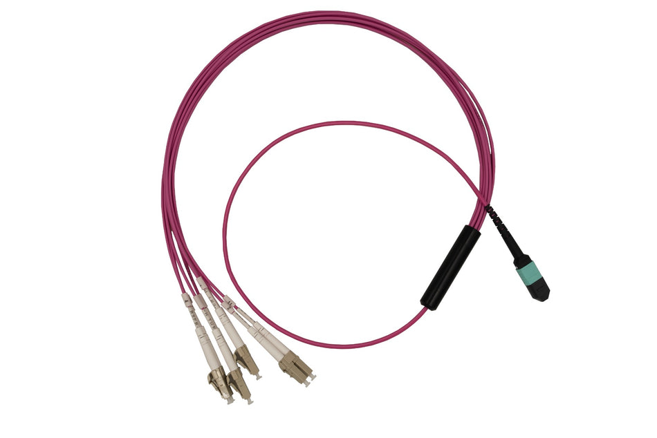 3m MPO-LC 8F Multimode OM4 Fiber Optic Cable | Magenta