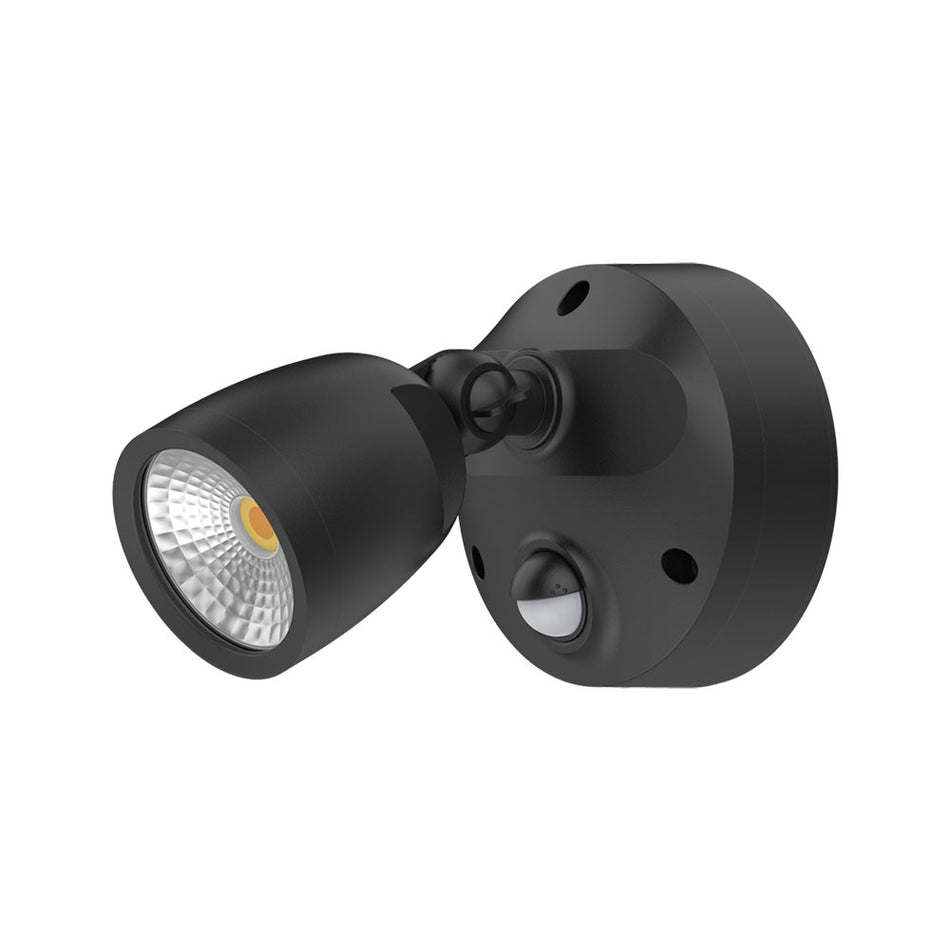 Muro Eco 10W LED Single Head Polycarbonate Coastal Spotlight With Sensor Black / Tri-Colour