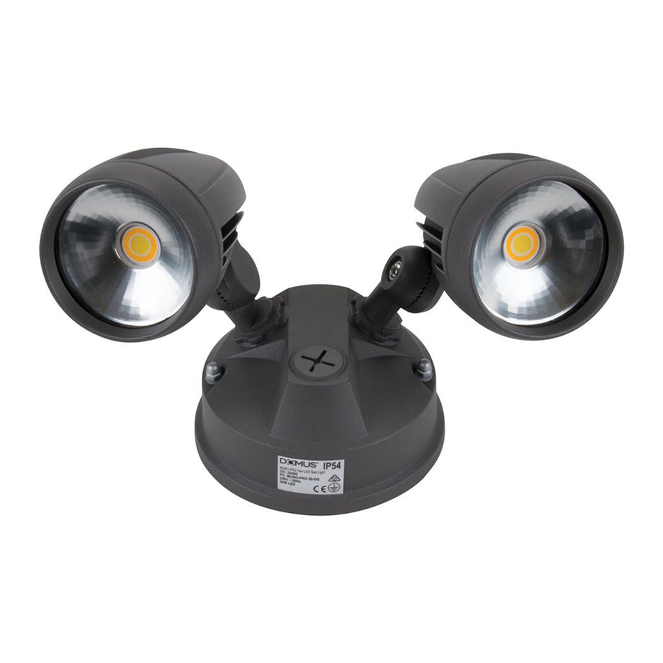 Muro 30 Watt Twin Head LED Spotlight Dark Grey / Tri Colour