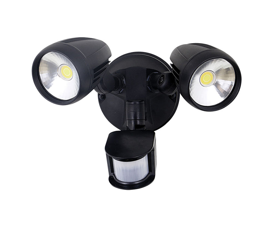 Muro 30 Watt Twin Head LED Spotlight with Sensor Black / Tri Colour