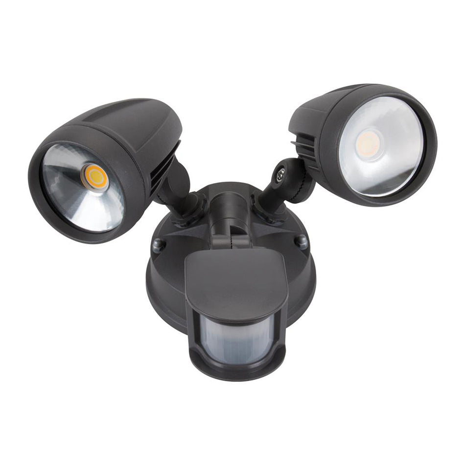 Muro 30 Watt Twin Head LED Spotlight with Sensor Dark Grey / Tri Colour