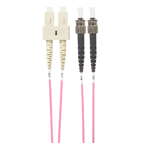 2m SC-ST OM4 Multimode Fibre Optic Cable: Salmon Pink