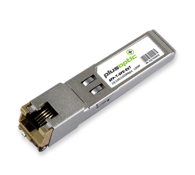 Extreme compatible (10065 10070H) 10/100/1000Mbps, Copper SFP, 100M Transceiver, RJ-45 Connector for Copper | PlusOptic SFP-T-GFE-EXT