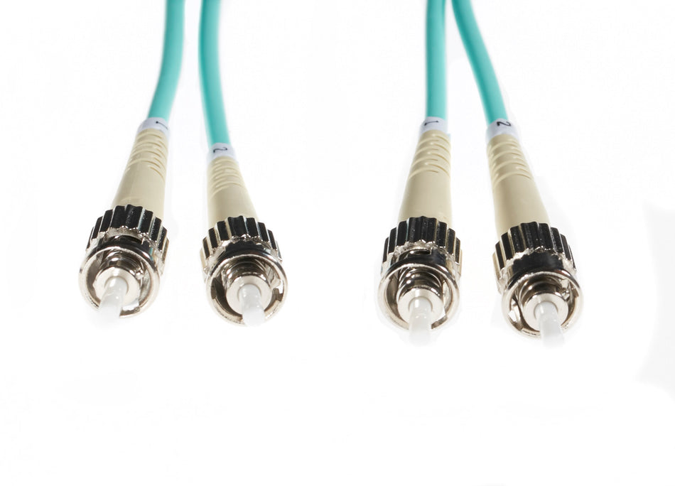 10m ST-ST OM4 Multimode Fibre Optic Cable: Aqua