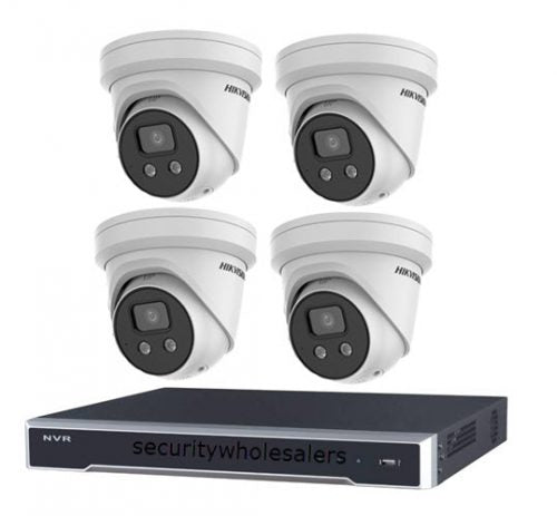 6MP 4CH Hikvision CCTV Kit: 4 x Outdoor Acusense Turret Cameras + 4CH NVR