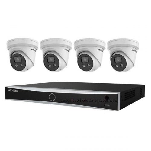 Hikvision 8MP Acusense 4 x 户外炮塔，带频闪灯和警报器 + 8CH NVR CCTV 套件