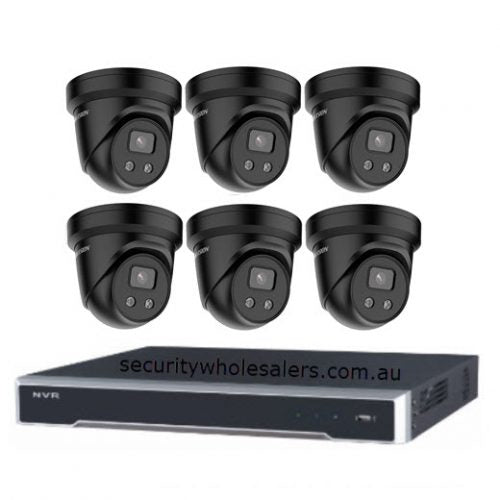 Hikvision 8MP Acusense 6 x Outdoor Turret With Strobe & Siren + 8CH NVR CCTV Kit BLACK