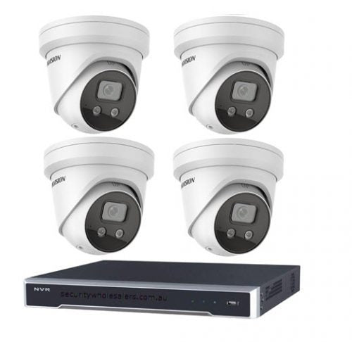 8MP 4CH Hikvision CCTV Kit: 4 x Outdoor Turret Cameras with Acusense Filter + 4CH NVR