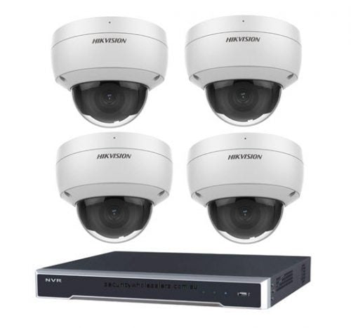 6MP 4CH Hikvision CCTV 套件：4 个 IP 防暴半球摄像机，带 Acusense + 4CH NVR