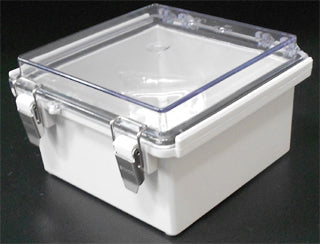 IP66 ABS Enclosure Hinged Lid 150x150x90mm Grey Encl. Hinged Clear Cover