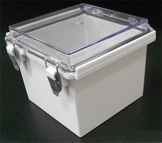 IP66 ABS Enclosure Hinged Lid 150x150x120mm Grey Encl. Hinged Clear Cover