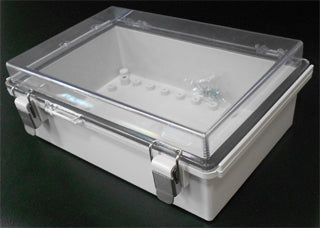 IP66 ABS Enclosure Hinged Lid 190x280x100mm Grey Encl. Hinged Clear Cover