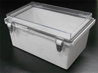 IP66 Polycarbonate Hinged Lid 160x260x130mm Grey Encl. Hinged Clear Cover