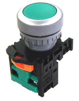 Flush pushbutton - Green c/w 1 N/O contact