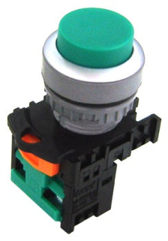 Raised pushbutton - Green c/w 1 N/O contact