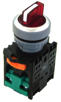 240V LED 3 pos illum short selector Red with 2 N/O contacts